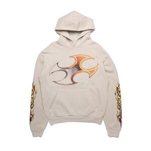 Men's Basketcase Gallery Cream Hoodie with Orange Flame Design